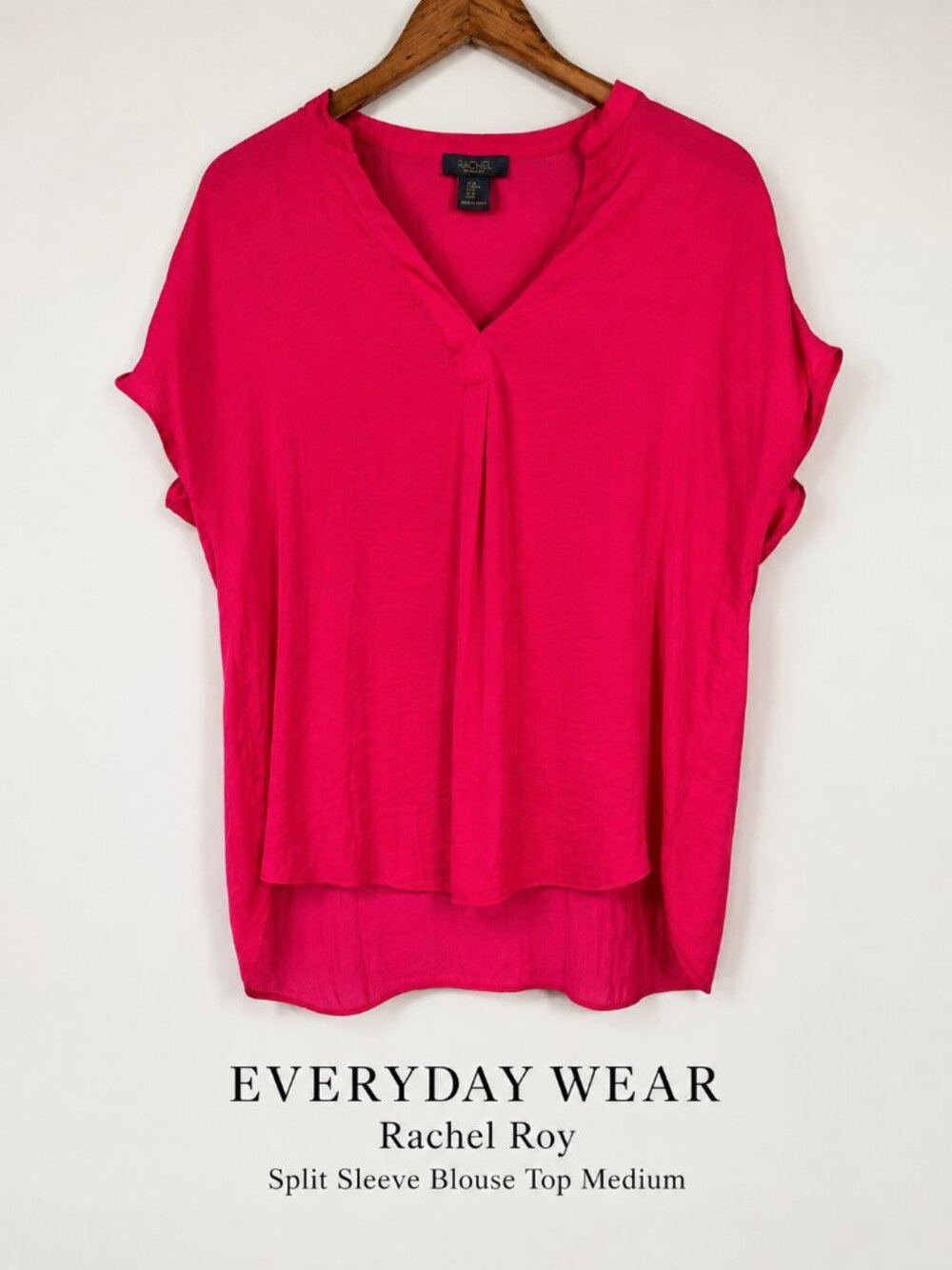 Rachel Roy Hot Pink High Low Split Sleeve Silky Blouse Top Medium
